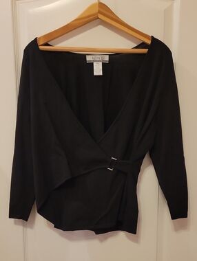 Nine West Black Wrap-Style Top with Side Buckle